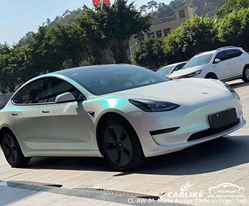 CL-AW-01 matte aurora white to green red vinyl for tesla