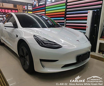 CL-AW-02 gloss aurora white to green red vinyl for tesla