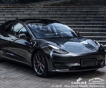 CL-GE-07 gloss electro metallic titanium grey vinyl for tesla