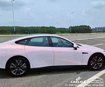 CL-MW-04 magic chameleon gloss white to red vinyl for tesla