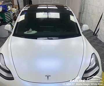 CL-MW-07 magic chameleon matte white to blue vinyl for tesla