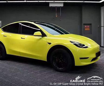 CL-SV-15P super gloss crystal bright yellow pet vinyl for tesla