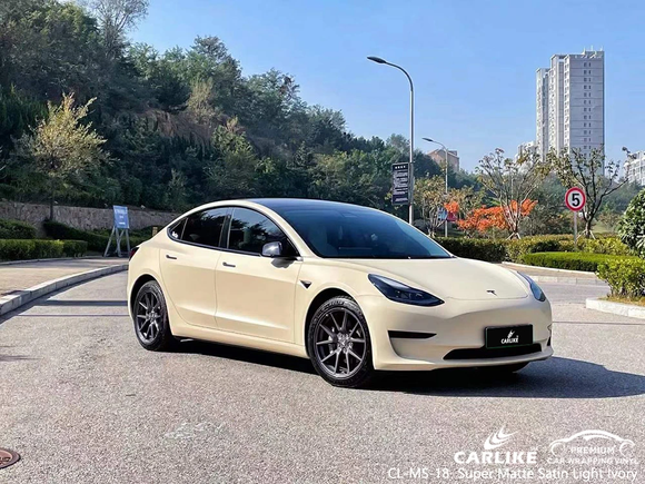 CL-MS-18 super matte satin light ivory vinyl for tesla